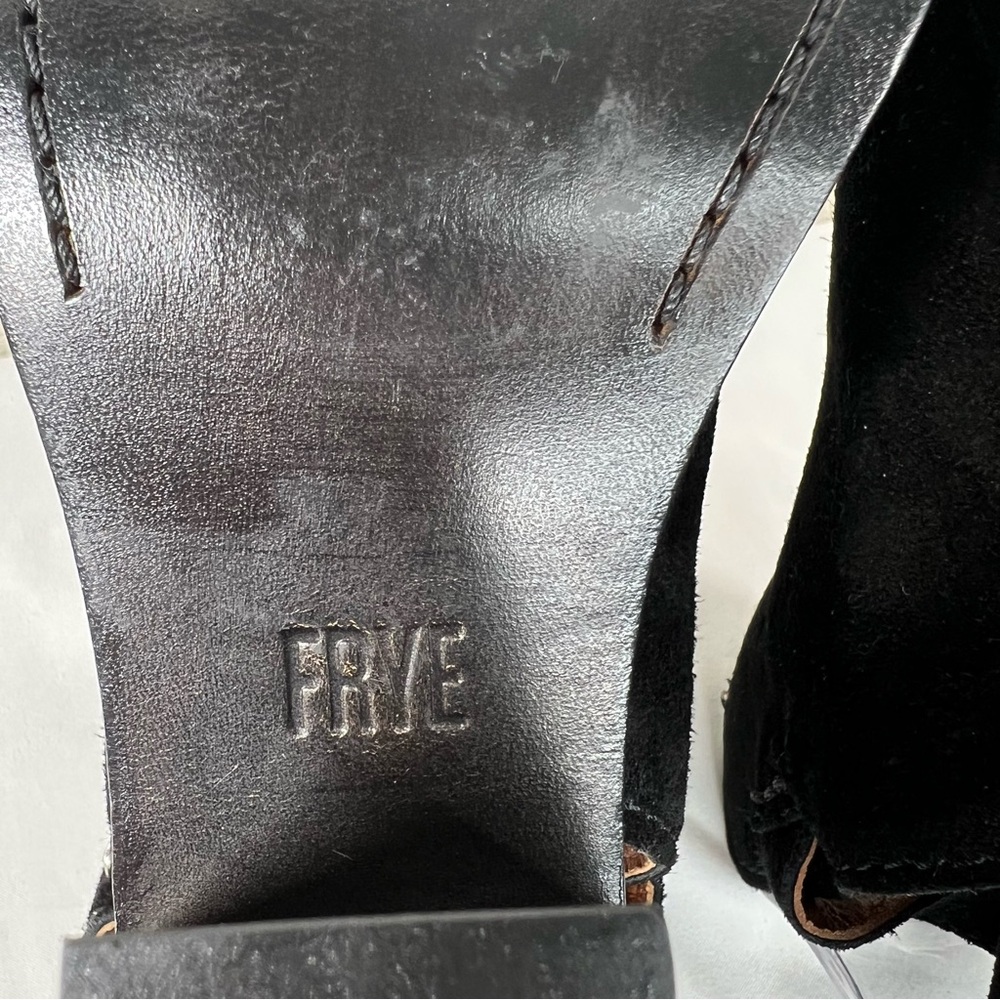Frye Courtney Slingback Peep Toe Leather Block Heeled Sandals Mules Size 6.5 - Picture 12 of 13